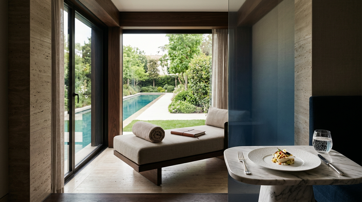 Luxurious lobby or suite at a high-end LVMH hotel like Cheval Blanc or Belmond, suggesting opulence and refined design.