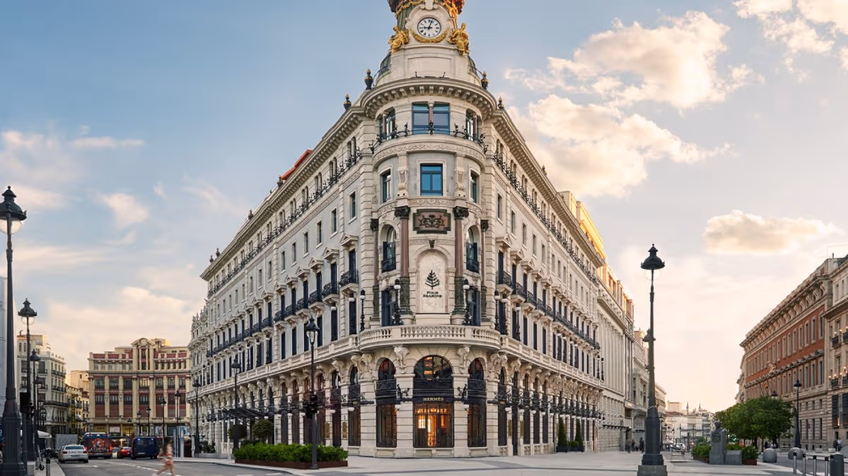 Exterior view of the historic Four Seasons Hotel Madrid