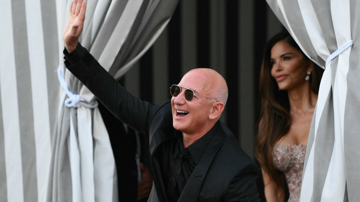 Washington Post owner Jeff Bezos and spouse Lauren Sanchez Bezos leaving the Aman Hotel in Venice.