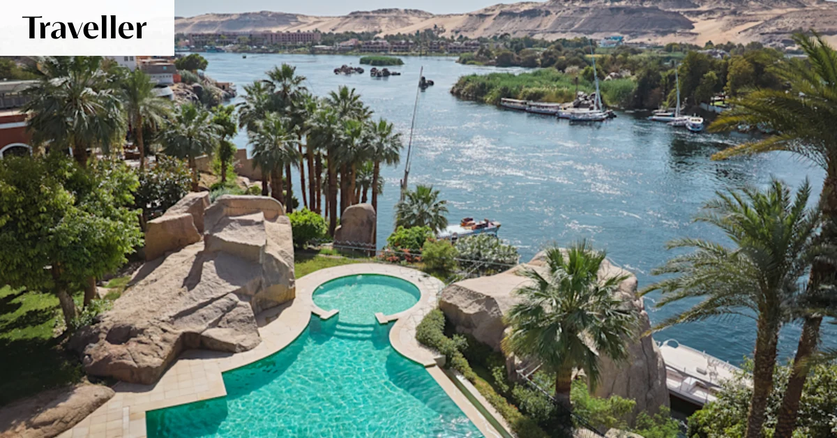 The Mandarin Oriental Old Cataract hotel is perched on granite cliffs overlooking islands in the River Nile.