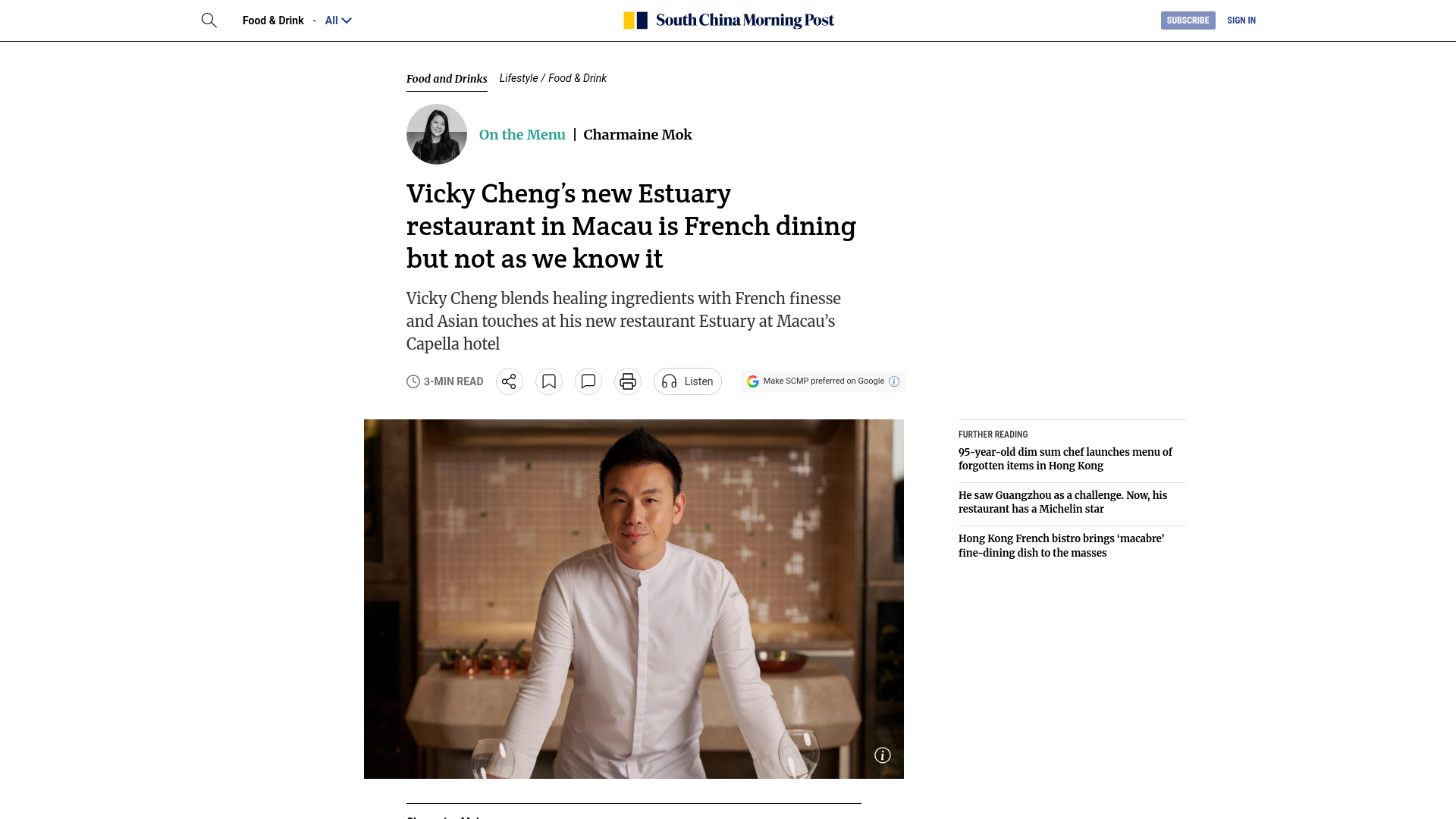 Chef Vicky Cheng in his new restaurant Estuary at Capella Macau