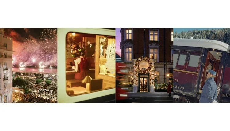 Luxurious Belmond Venice Simplon-Orient-Express train carriage decorated for festive travel