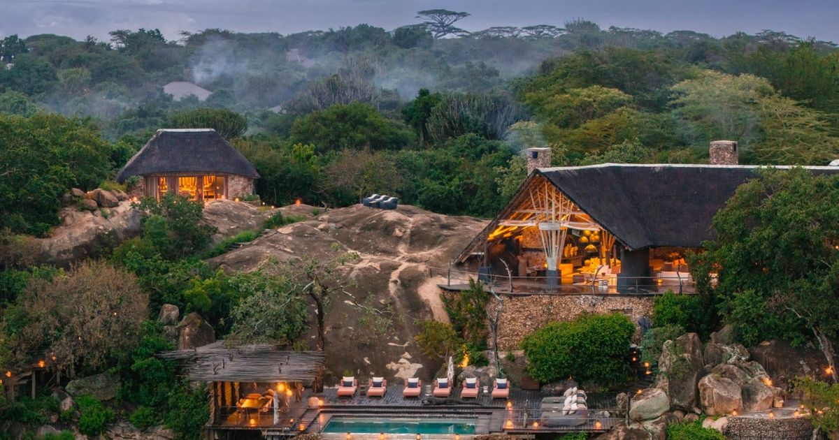Mwiba Lodge, part of Auberge Safari, nestled in a wilderness landscape.