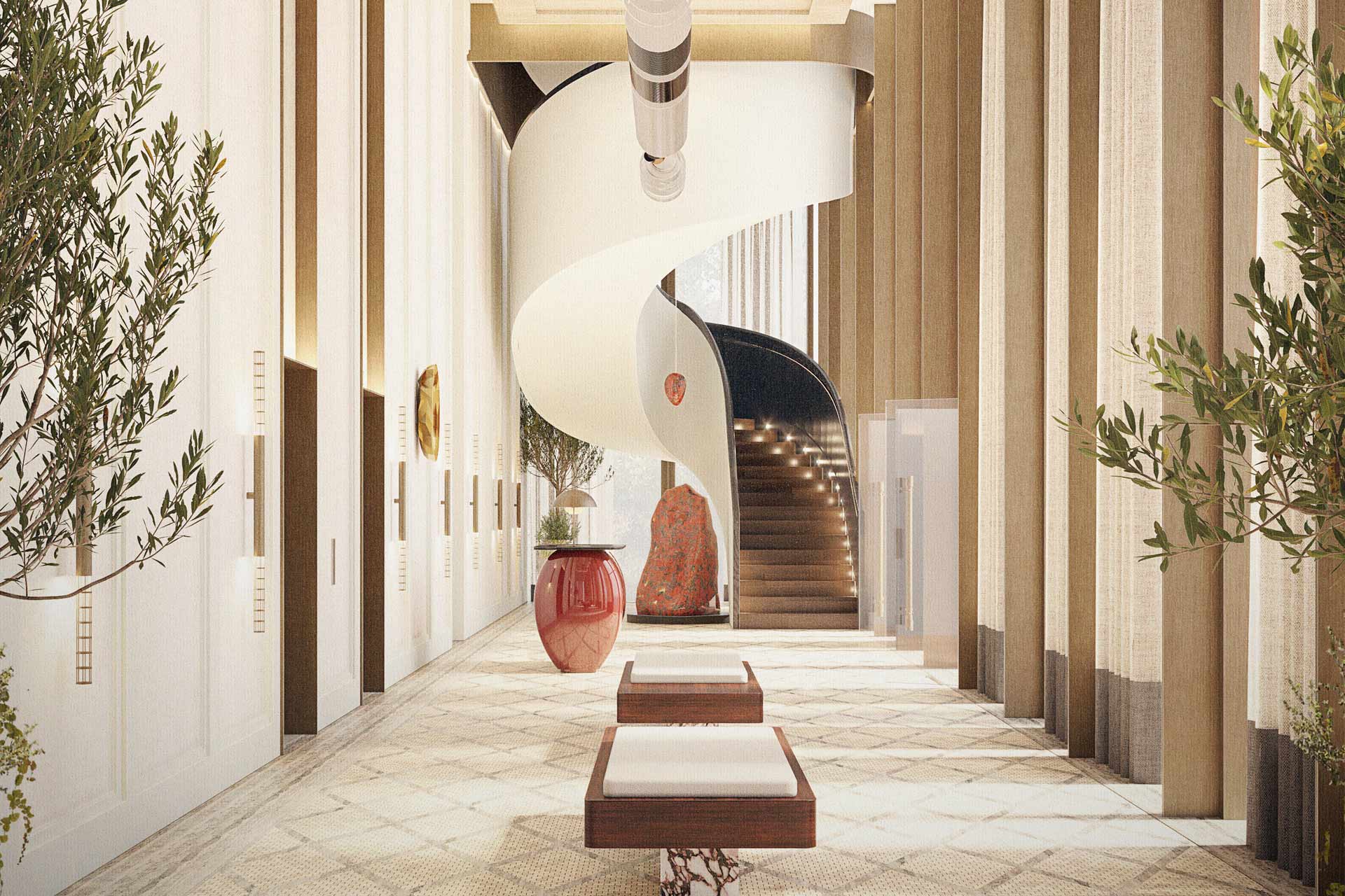 Luxurious guestroom at Park Hyatt Mexico City Polanco featuring contemporary Mexican art and a sitting area.