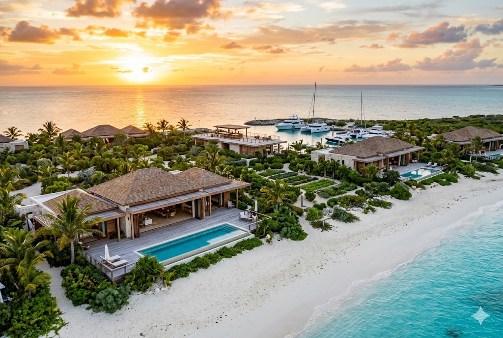 Luxury beachfront villas in Turks and Caicos with stunning sunset views